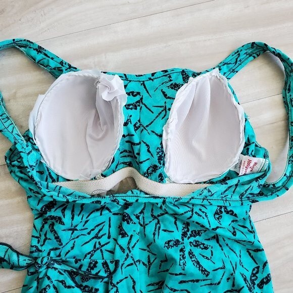 Vintage 70's Maxine Of Hollywood Teal Bullet Bra Swimsuit - Picture 7 of 10